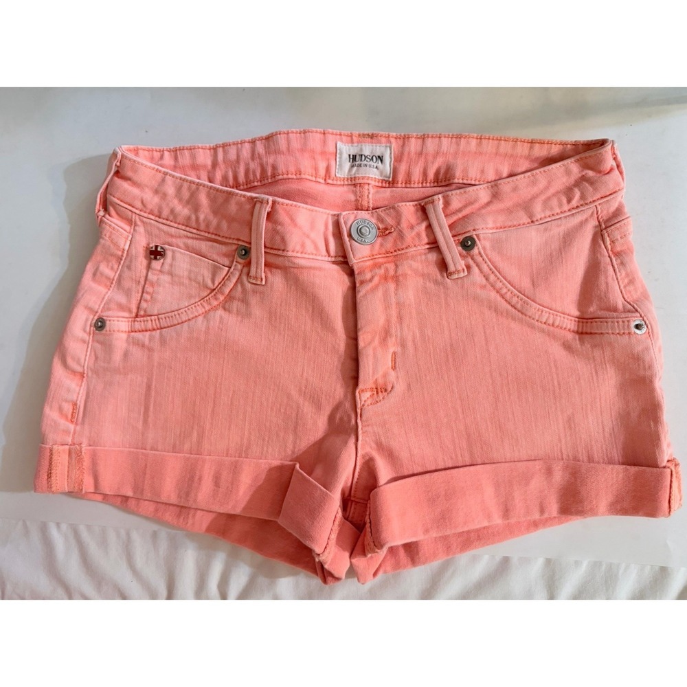 Hudson Hampton Denim Cuffed‎ Short Womens 26 Coral Flap Pocket Stretch